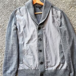 Banana Republic Men's Grey Cotton Cardigan with Shawl Collar and Buttoned Front